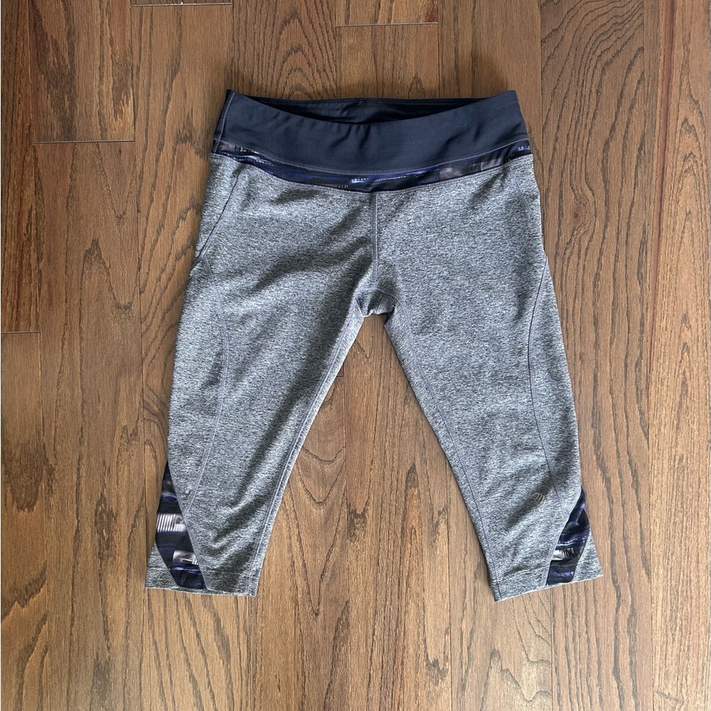 MPG Gray Capri Leggings with black & purple accents